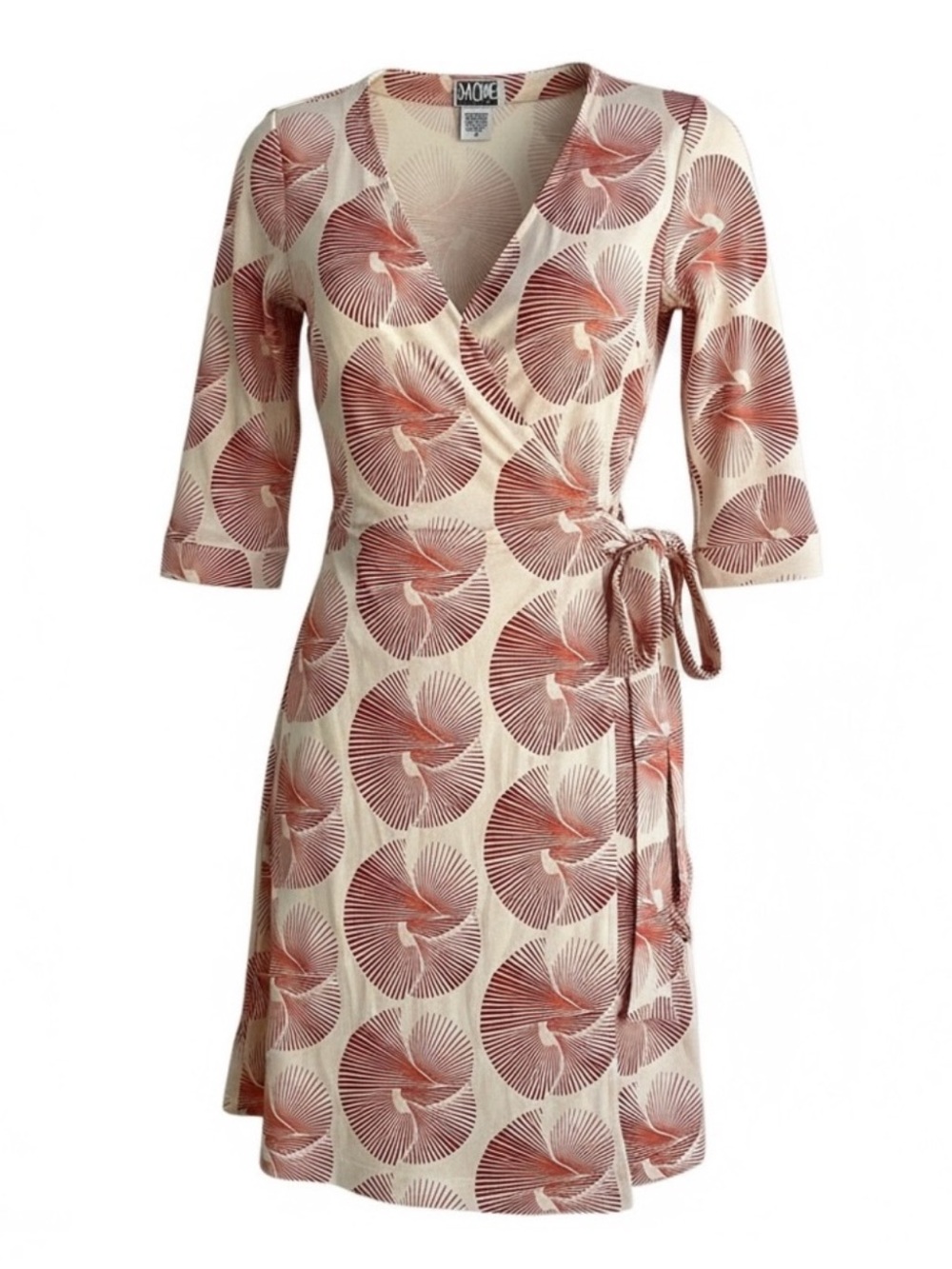 Diane von Furstenberg Silk Wrap Dress Coral Fan Print Size 12